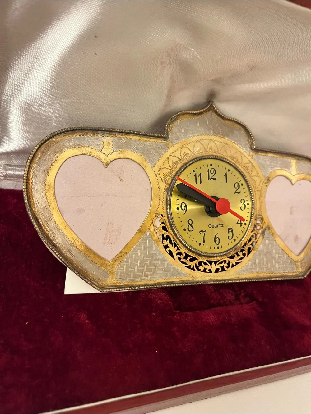 Vintage Gold and Silver Heart Frame Quartz Clock